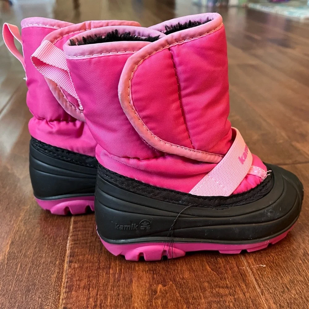 Kamik Girl’s Pink and Black Winter Snow Boots Size 6 Toddler